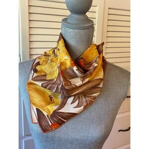 VIntage Scarf Gold Brown Floral Bold Fall Colors